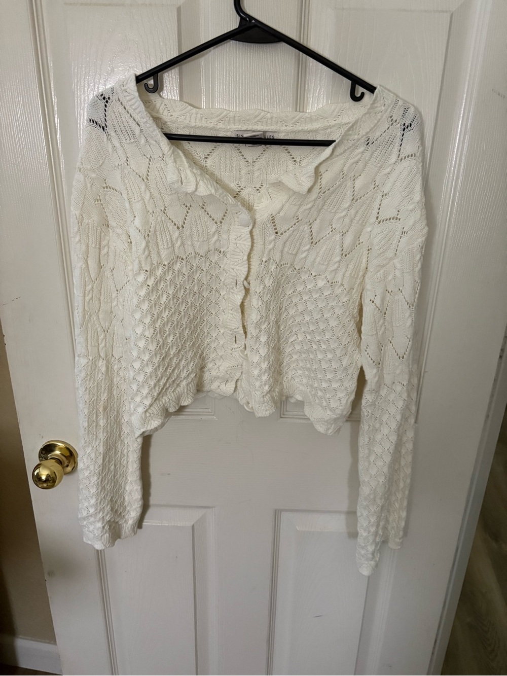 Sincerely Jules Cream Open-Knit Button-Front Cardigan